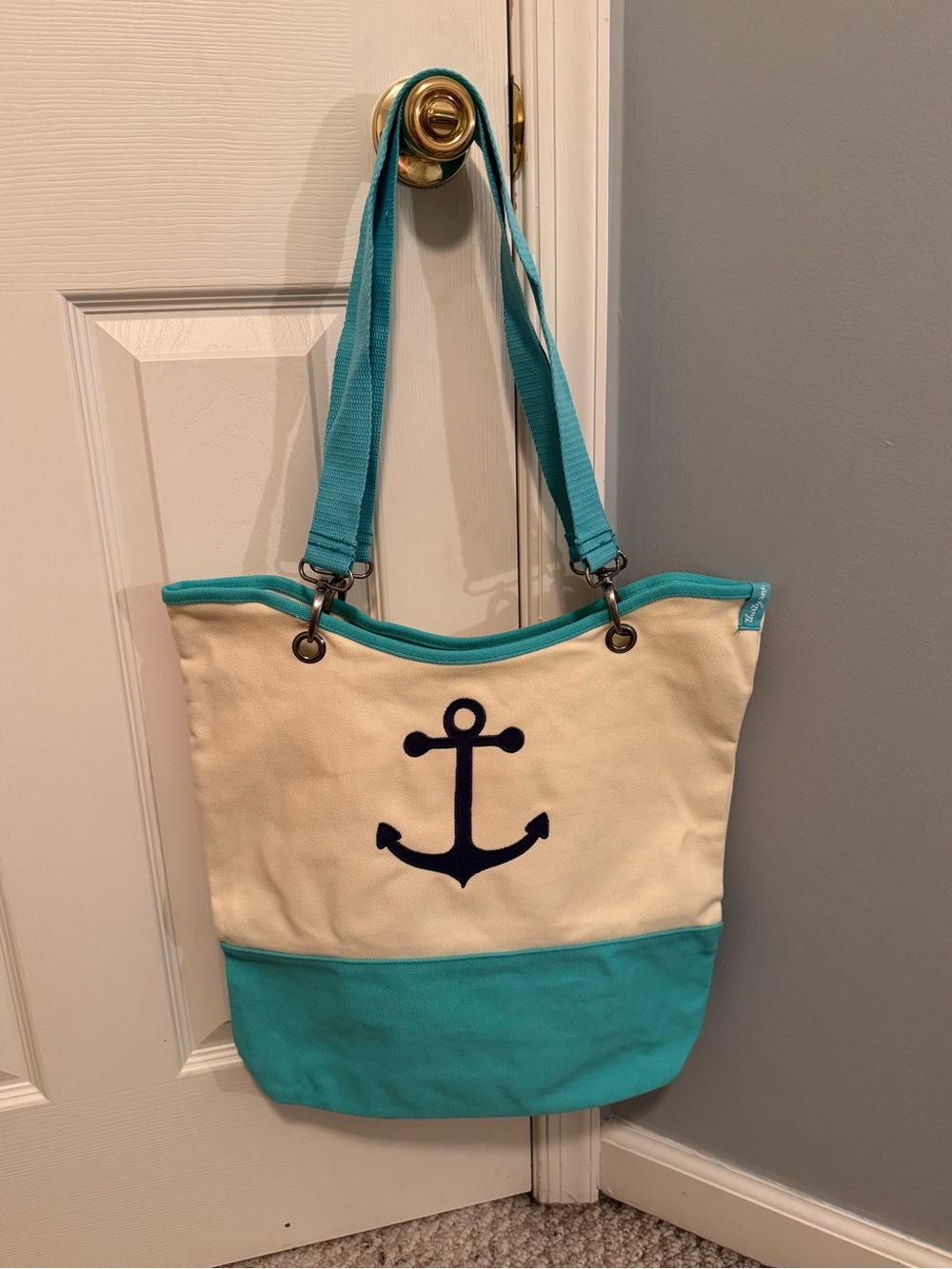 Thirty-One Canvas Crew Tote Bag with Navy Anchor